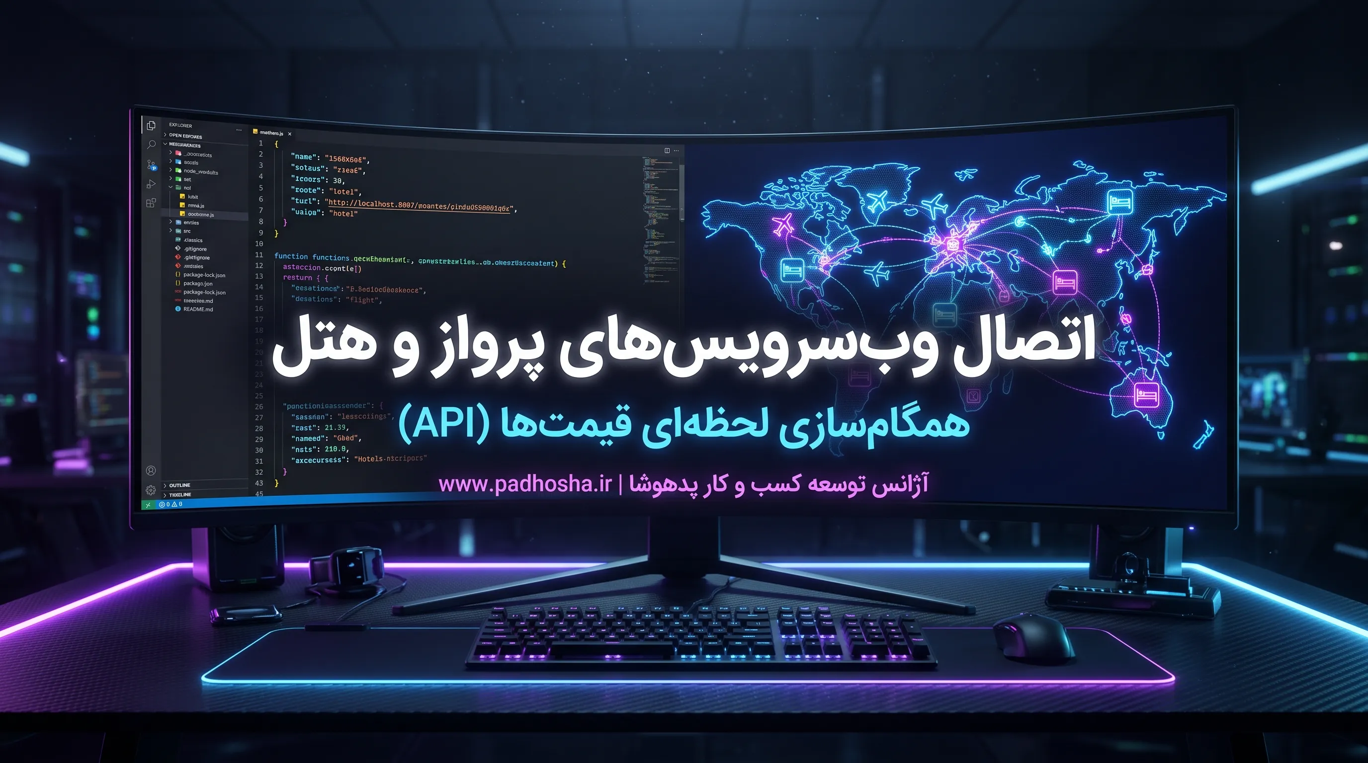 کدنویسی اختصاصی و اتصال وب‌سرویس‌های پرواز و هتل API به سایت گردشگری